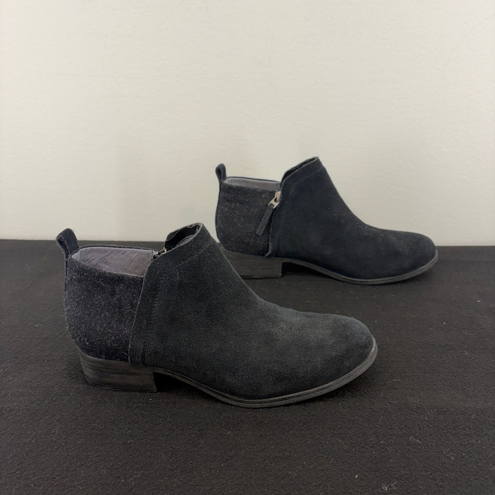 TOMS Deia Black Suede Wool Blend Ankle Bootie Low Block Heel Boots Womens 8.5 - Picture 5 of 10